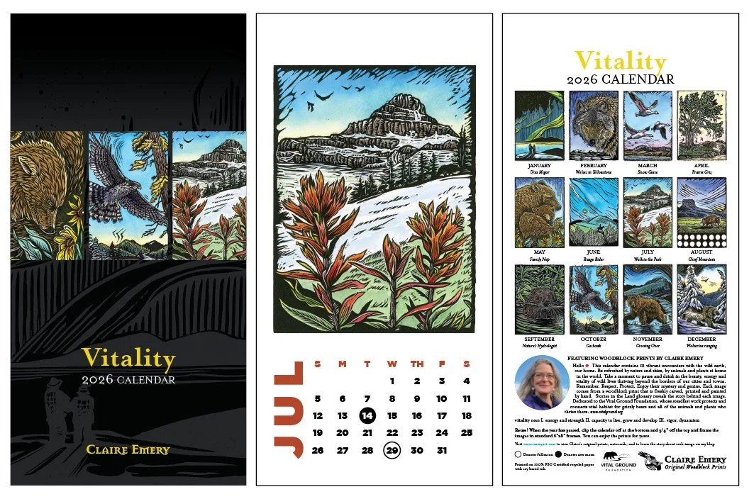 2026 Montana woodcut calendar full of nature — Claire Emery